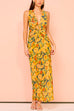 V Neck Twist Front Sleeveless Floral Print Maxi Dress