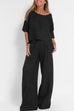 Priyavil Round Neck 3/4 Sleeves Pullovers Wide Leg Pants Cotton Linen Set