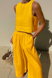 Priyavil Solid Crewneck Crop Tank Top Elastic Waist Wide Leg Pants Set