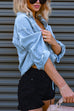 Priyavil Long Sleeves Drawstring Hem Cropped Denim Shirt