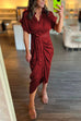 Priyavil Short Sleeve Tie Waist Ruched Midi Shirt Dress
