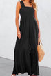 Priyavil Smocked Wide Straps Ruffle Hem Wide Leg Jumpsuit