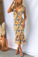 Deep V Neck Smocked Floral Mermaid Midi Dress
