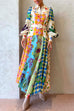 Priyavil Balloon Long Sleeves Belted Unique Printed Swing Maxi Shirtdress
