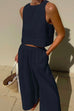 Priyavil Solid Crewneck Crop Tank Top Elastic Waist Wide Leg Pants Set