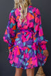Long Balloon Sleeves Belted Printed Swing Shirt Dress