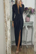 Priyavil Deep V Neck Ruched Slit Maxi Bodycon Dress