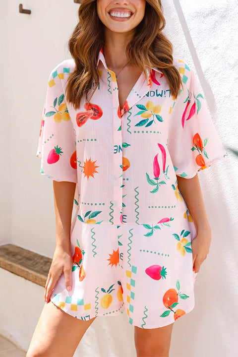 Priyavil Short Sleeves Button Up Wide Leg Printed Romper