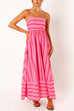 Priyavil High Waist Back Cut Out Striped Maxi Cami Dress