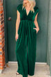 Priyavil Deep V Neck Cap Sleeves Waisted Wide Leg Velvet Jumpsuit