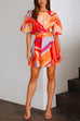 Priyavil Puff Sleeves Cut Out Waist Printed Ruffle Mini Dress