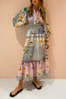 Priyavil Puff Sleeves Smocked Waist Unique Printed Ruffle Maxi Dress