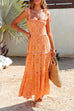 Priyavil Bow Knot Shoulder Frilled Ruffle Tiered Printed Maxi holiday Dress