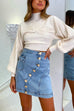 Button Down Distressed A-line Denim Mini Skirt