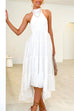 Priyavil Stylish Tie Knot Halter Backless Ruffle Tiered Maxi Dress