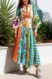 Priyavil Balloon Long Sleeves Belted Unique Printed Swing Maxi Shirtdress