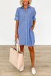 Button Down Short Sleeves Striped Shirt Dress