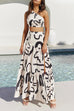 Priyavil One Shoulder Crop Top High Slit Ruflle Tiered Skirt Printed Set