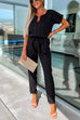 Priyavil V Neck Rolled Sleeve Pullover Knot Waist Tapered Pants Set