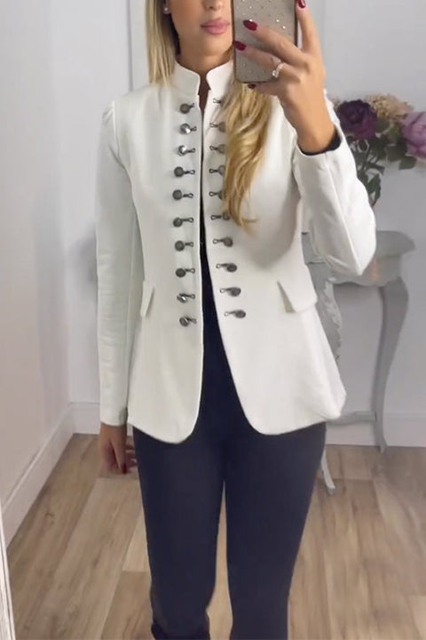 Chicest Stand Collar Double Breasted Blazer Jacket