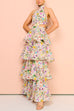 Halter Tie Back Cut Out Jardine Print Ruffle Tiered Maxi Dress