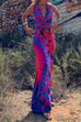Priyavil V Neck Criss Cross Backless Tie Dye Maxi A-line Dress
