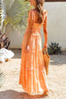 Priyavil Bow Knot Shoulder Frilled Ruffle Tiered Printed Maxi holiday Dress