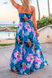 Priyavil Halter V Neck Backless Waisted Maxi Floral Swing Dress