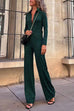 Button Up Long Sleeves Bow Tie Back Wide Leg Printed Jumpsuit