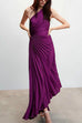 Priyavil Sleeveless One Shoulder Cut Out Maxi Pleated Party Dress