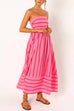 Priyavil High Waist Back Cut Out Striped Maxi Cami Dress