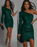 Priyavil One Shoulder Long Sleeve Tulip Sequin Bodycon Dress