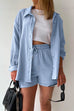 Priyavil Drop Shoulder Long Sleeves Blouse Shirt Drawstring Waist Shorts Set