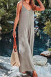 Priyavil V Neck Wide Leg Solid Ribbed Cami Jumpsuit