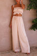 Priyavil Ruffle Cami Top Drawstring Waist Wide Leg Pants Satin Set