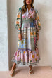 Priyavil Puff Sleeves Smocked Waist Unique Printed Ruffle Maxi Dress