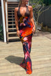 Priyavil Backless V Neck Lace Splice Printed Maxi Bodycon Dress