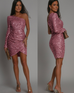 Priyavil One Shoulder Long Sleeve Tulip Sequin Bodycon Dress
