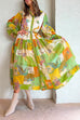 Priyavil Balloon Sleeve Tie Waist Graphic Pattern Swing Shirt Dress