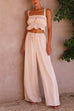 Priyavil Ruffle Cami Top Drawstring Waist Wide Leg Pants Satin Set