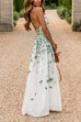 Halter V Neck Backless Printed Maxi Party Dress