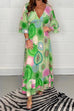 Priyavil V Neck Ruffle Sleeve Printed Maxi Swing Dress