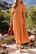 Priyavil Crewneck Puff Sleeve Waisted Tiered Swing Dress