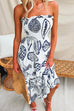 Strapless Smocked Tube Top Tropic Print Midi Vacation Dress
