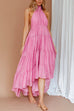 Priyavil Halter Backless Ruffle Tiered Flowy Maxi Beach Dress