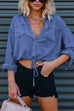 Priyavil Long Sleeves Drawstring Hem Cropped Denim Shirt
