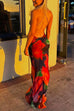 Priyavil Backless V Neck Lace Splice Printed Maxi Bodycon Dress