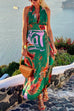 Priyavil Halter Backless High Waist Printed Flowy Maxi Party Dress