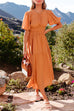Priyavil Crewneck Puff Sleeve Waisted Tiered Swing Dress