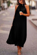 Priyavil Solid Sleeveless Pleated A-line Holiday Dress